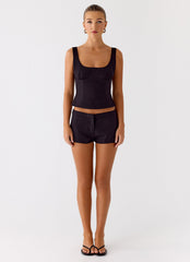 Coastline Cotton Mini Shorts - Black