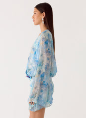 Vanish Into You Mini Dress - Aqua Paisley